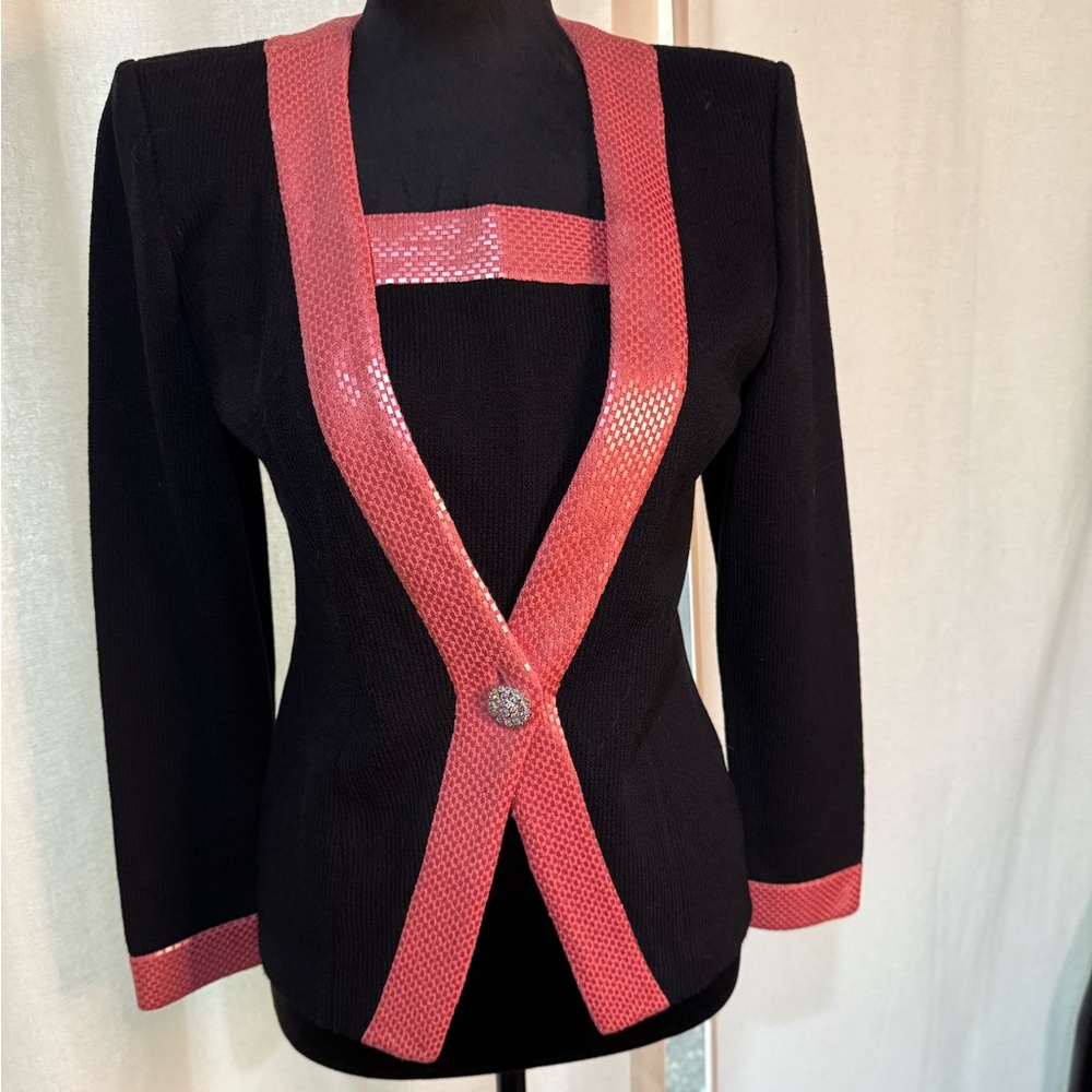 St. John Black and Pink Blazer with Bold Trim